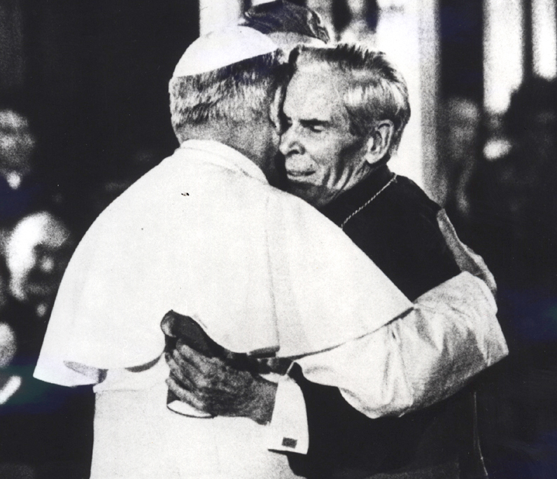 Pope John Paul II hugging Fulton Sheen