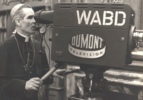 Fulton Sheen operating a TV camera